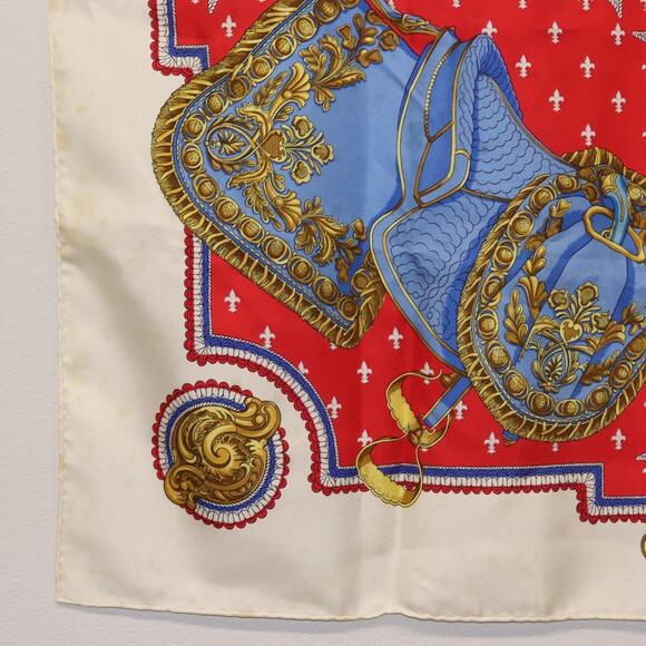 HERMES Carre 90 Scarf ""SELLES A HOUSSE"" Silk Red Auth am9081 - Picture 9 of 14